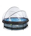 Piscine ronde EXIT Stone Pool ø300x76cm avec pompe de filtration et couverture - grise