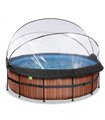 Piscina rotonda EXIT Wood Pool ø427x122cm con pompa filtro a sabbia e copertura - marrone