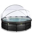 Pool round EXIT Black Leather Pool ø450x122cm with sand filter pump and cover - black