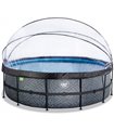 Piscine ronde EXIT Stone Pool ø488x122cm avec pompe à filtre à sable et couverture - grise